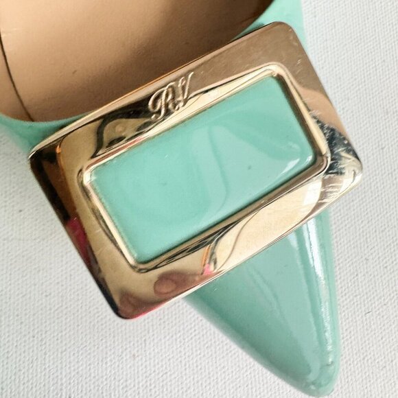 Roger Vivier Sea-foam Green Classic Buckle Accent Pointy Toe Flats  36.5 - Picture 3 of 12